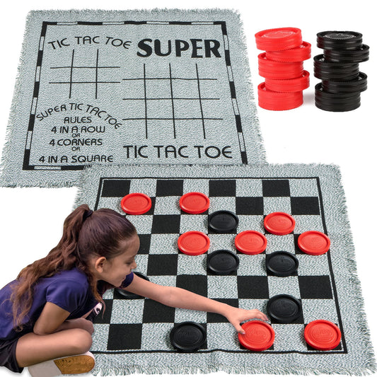 3-in-1 Giant Checkers, with Reversible Mat and 24 Chips