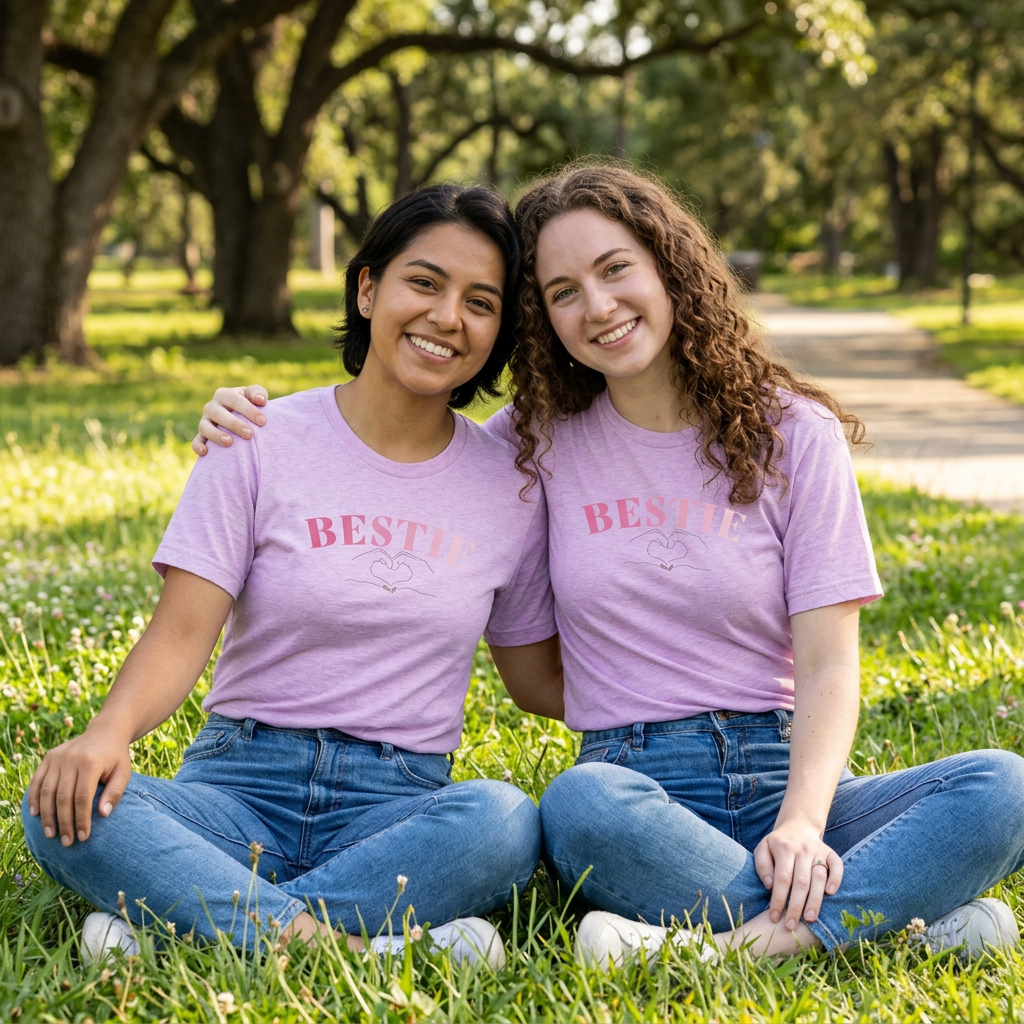 Bestie T Shirt | Bestie Heart Hands Graphic Tee